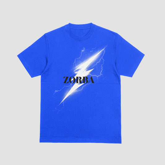 blue background lightning t-shirt